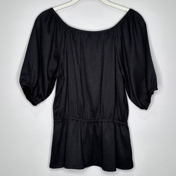 Nine West Short Sleeve Peplum Top, Black, Size Medium - Picture 4 of 9